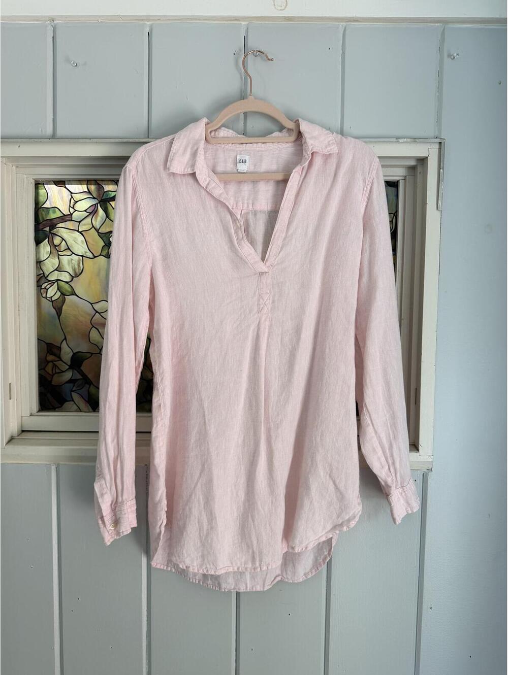 GAP Light Pink linen Long Sleeve tunic Shirt size  Medium